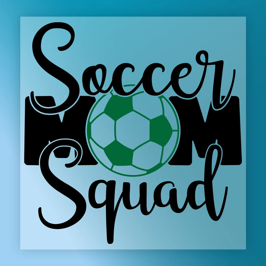 a soccer ball and the text "Soccer Mom Squad" in a stylized design.