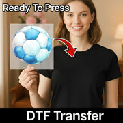 A woman holding a soccer ball up to her chest, with a red arrow pointing to it, and the text "Ready To Press" above the image.