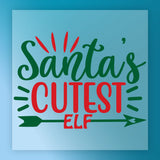 The InkMerge Santa’s Cutest Elf Design features green and red graphics with rays and a right-pointing arrow on light blue—ideal for your next DTF transfer or heat press project.
