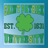 a logo for Saint Patrick University, with the text "EST. 1631 UNIVERSITY" prominently displayed.