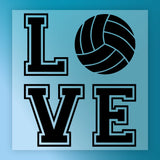 a volleyball and the word "LOVE" in a bold, black font.
