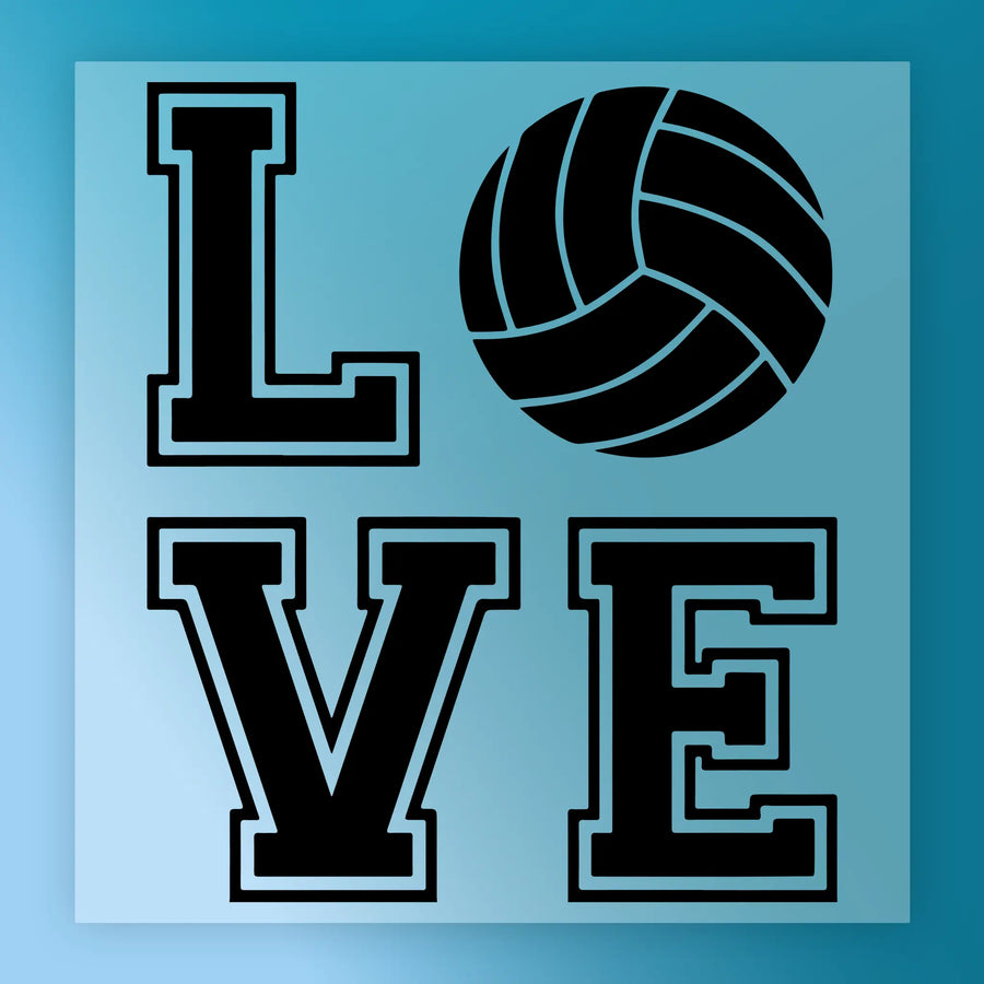 a volleyball and the word "LOVE" in a bold, black font.