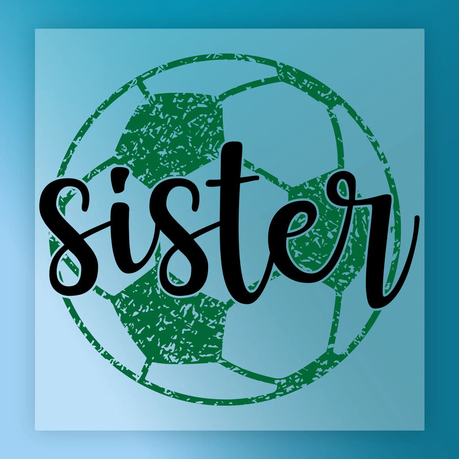 a soccer ball with the word "sister" written on it in a stylized font.
