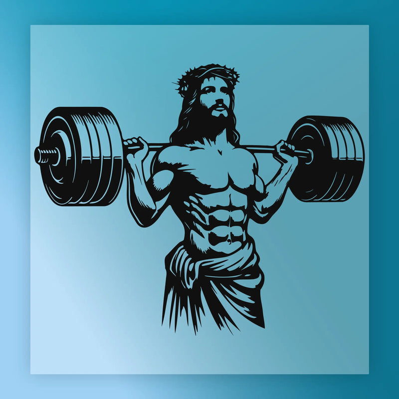 Muscular Jesus Lifting Barbell - Ready to Press - InkMerge DTF Transfer