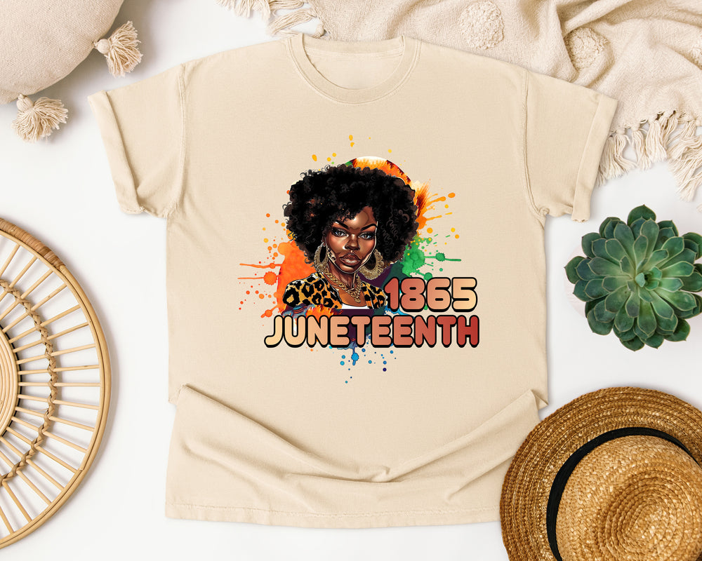 Juneteenth 1865 Leopard Portrait graphic tee in Ivory Comfort Colors 1717