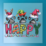 Happy Paw Print Holiday Design DTF Transfer - InkMerge Heat Press Design