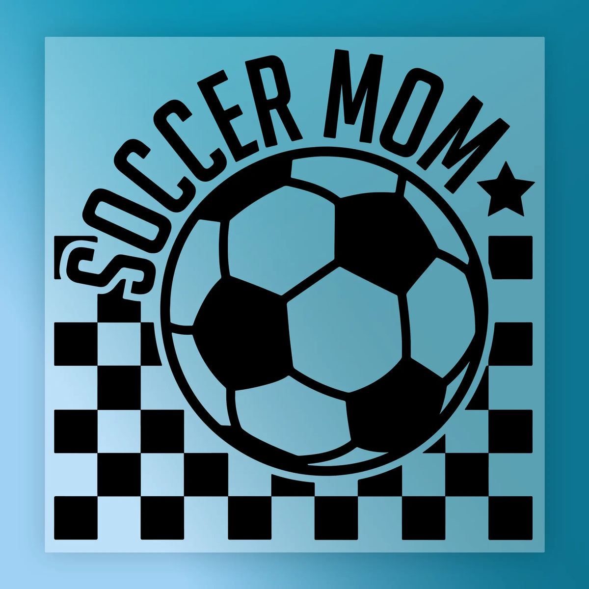 a soccer ball with the text "SOCCER MOM" written around it, along with a star symbol.