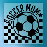 a soccer ball with the text "SOCCER MOM" written around it, along with a star symbol.