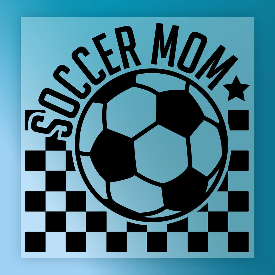 a soccer ball with the text "SOCCER MOM" written around it, along with a star symbol.