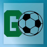 a soccer ball and a large green letter "G" against a blue background.