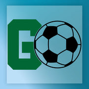 a soccer ball and a large green letter "G" against a blue background.