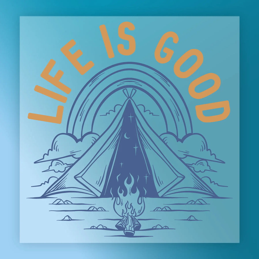 Illustration of a tent with a campfire, mountains, clouds, and rainbow. "Talk Turkey To Me Design" by InkMerge is written above in large orange letters—ideal for custom apparel or DTF transfers.