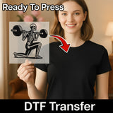A woman holding a transparent sheet with a skeleton illustration on it, and there is a red arrow pointing to the illustration.