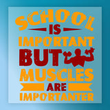 a motivational quote that reads "School is important but muscles are important".