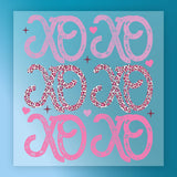 a repeating pattern of pink and white text that reads "XOXO" against a blue background. There are also small pink hearts scattered throughout the image.