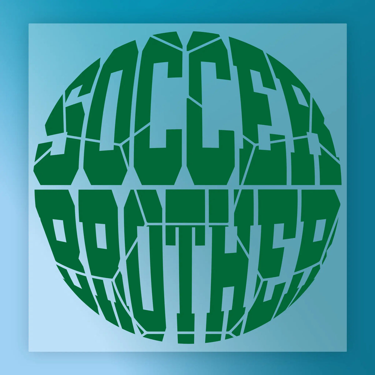 the word "SOCCER" in a stylized, circular arrangement of green letters.