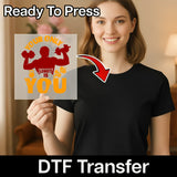 A woman holding a sign with a motivational message, and there is a red arrow pointing to the sign, suggesting that the image is being digitally transferred.