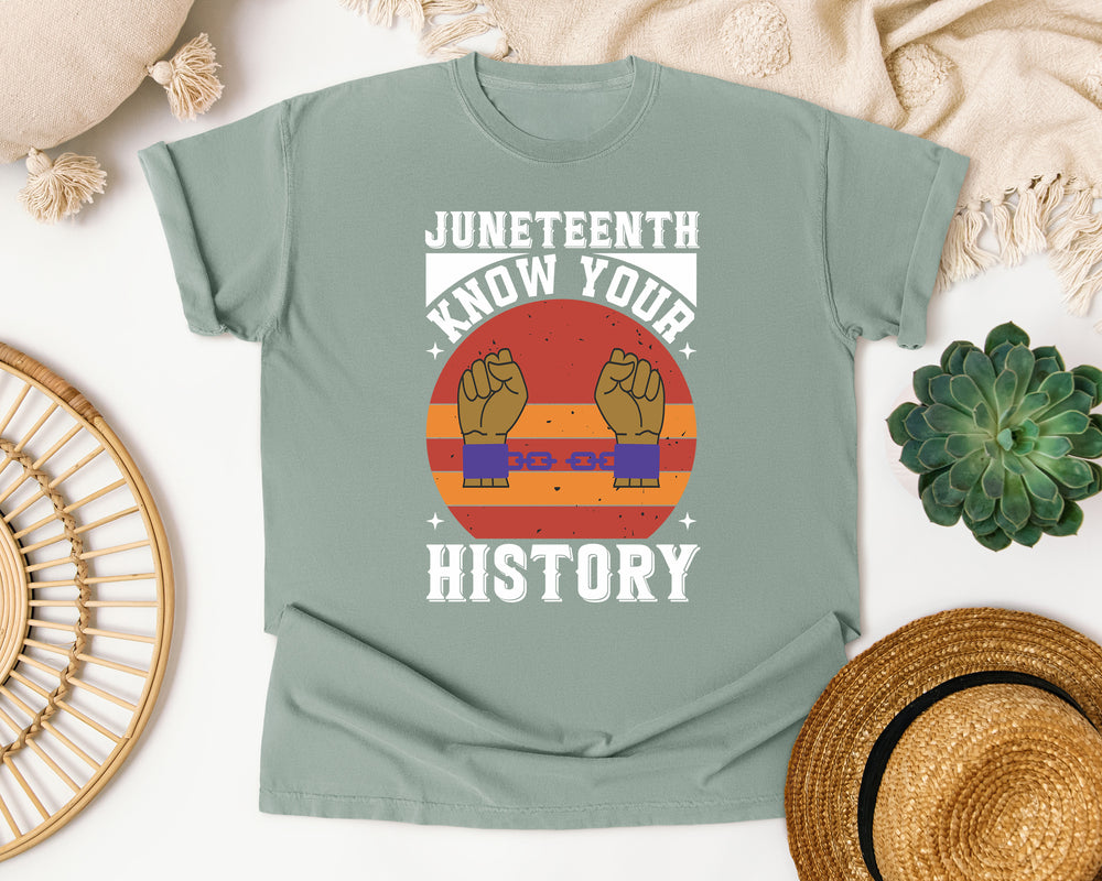 Juneteenth Know Your History Fists graphic tee in Bay Comfort Colors 1717