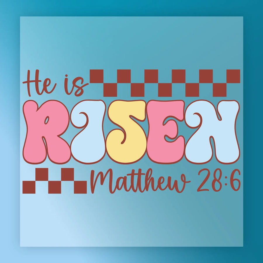 He Is Risen Matthew 28:6 Retro Design DTF Transfer - InkMerge Heat Press Design