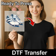 A woman holding a sign with a picture of a pair of shoes, and there is a red arrow pointing to the shoes.