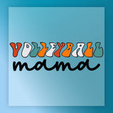 the word "volleyball" written in a stylized font, with the letters in various colors such as orange, green, and blue.