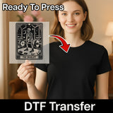 A woman holding a printed image of a skeleton lifting weights, with a red arrow pointing to the printed image.