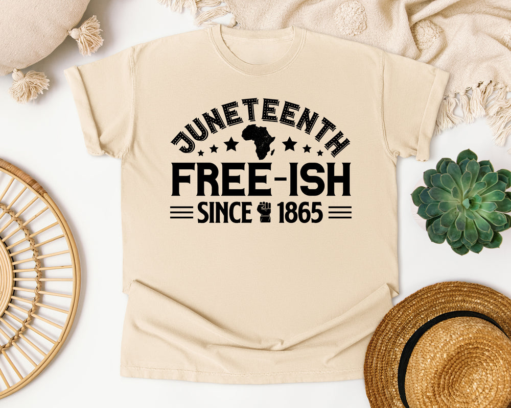Juneteenth Free Ish 1865 Black Ink graphic tee in Ivory Comfort Colors 1717
