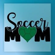 a graphic design with the text "Soccer Mom" and a heart shape, all in black and green colors.