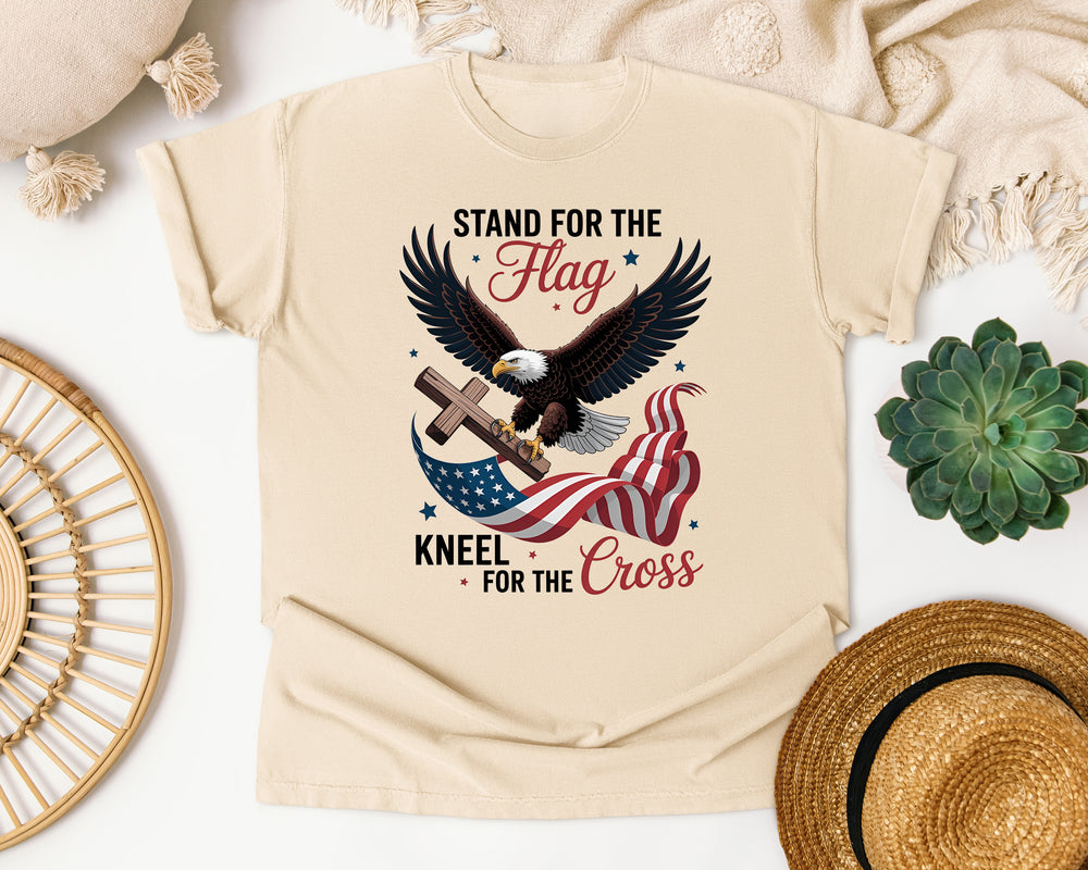 Flag And Cross Patriotic Eagle graphic tee in Ivory Comfort Colors 1717