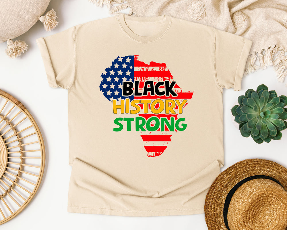 Black History Strong Africa Flag graphic tee in Ivory Comfort Colors 1717