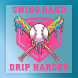 Baseball Swing Hard, Crossed Bats Design DTF Transfer - InkMerge Heat Press Design