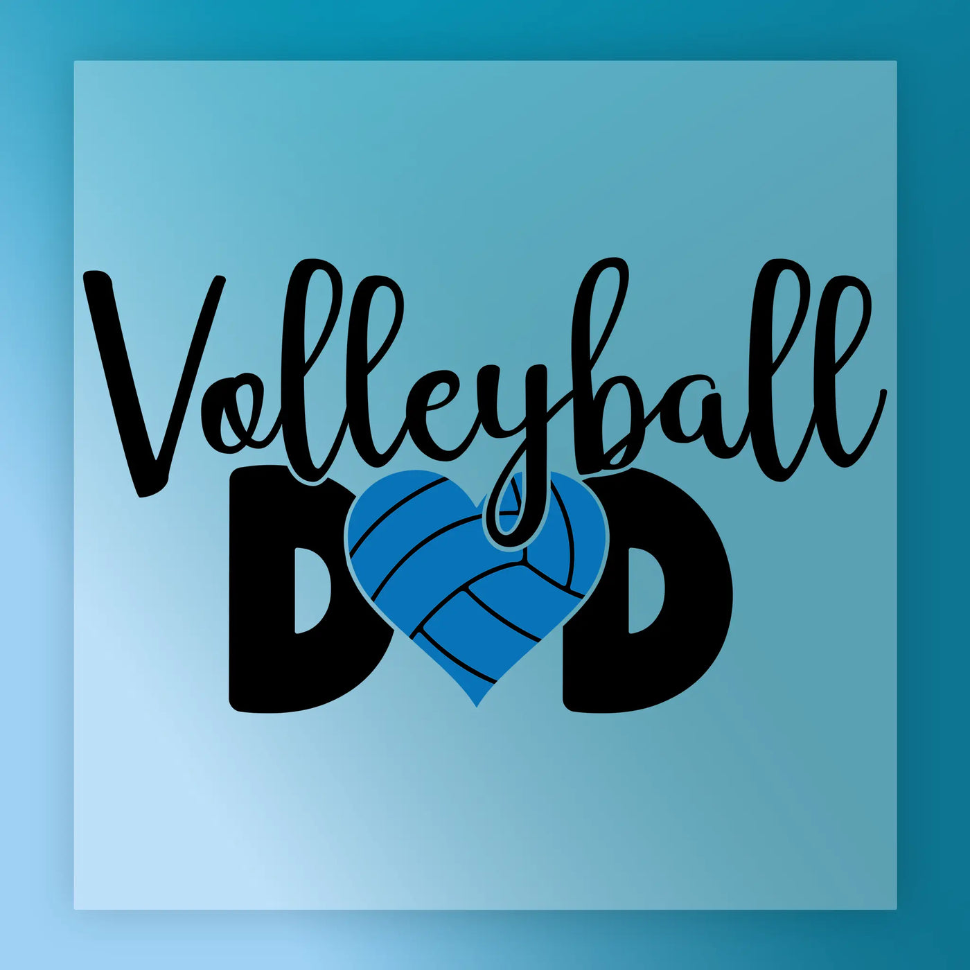 a graphic design with the text "Volleyball Dad" and a heart-shaped volleyball graphic.
