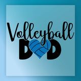 a graphic design with the text "Volleyball Dad" and a heart-shaped volleyball graphic.