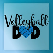 a graphic design with the text "Volleyball Dad" and a heart-shaped volleyball graphic.