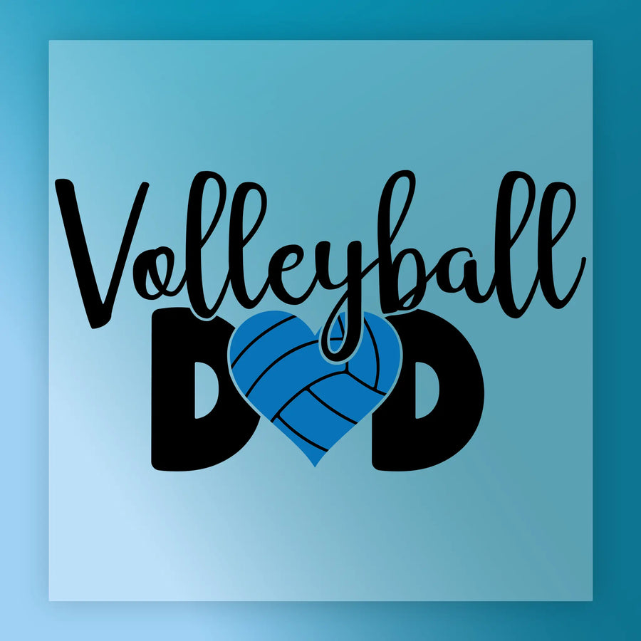 a graphic design with the text "Volleyball Dad" and a heart-shaped volleyball graphic.