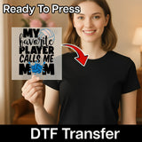 A woman holding a sign with text that says "My favorite player calls me mom" and a red arrow pointing to her chest.