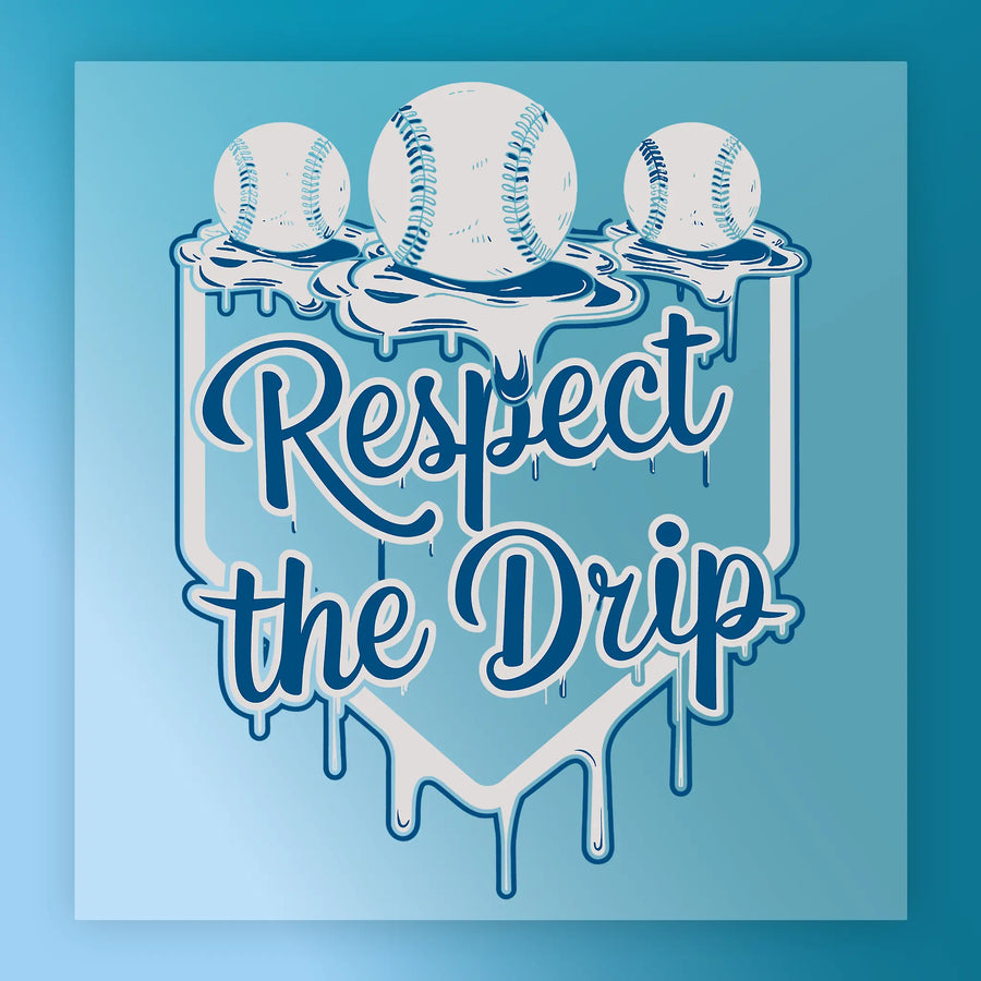a graphic design with a baseball motif and the text "Respect the Drip" written in a stylized font.