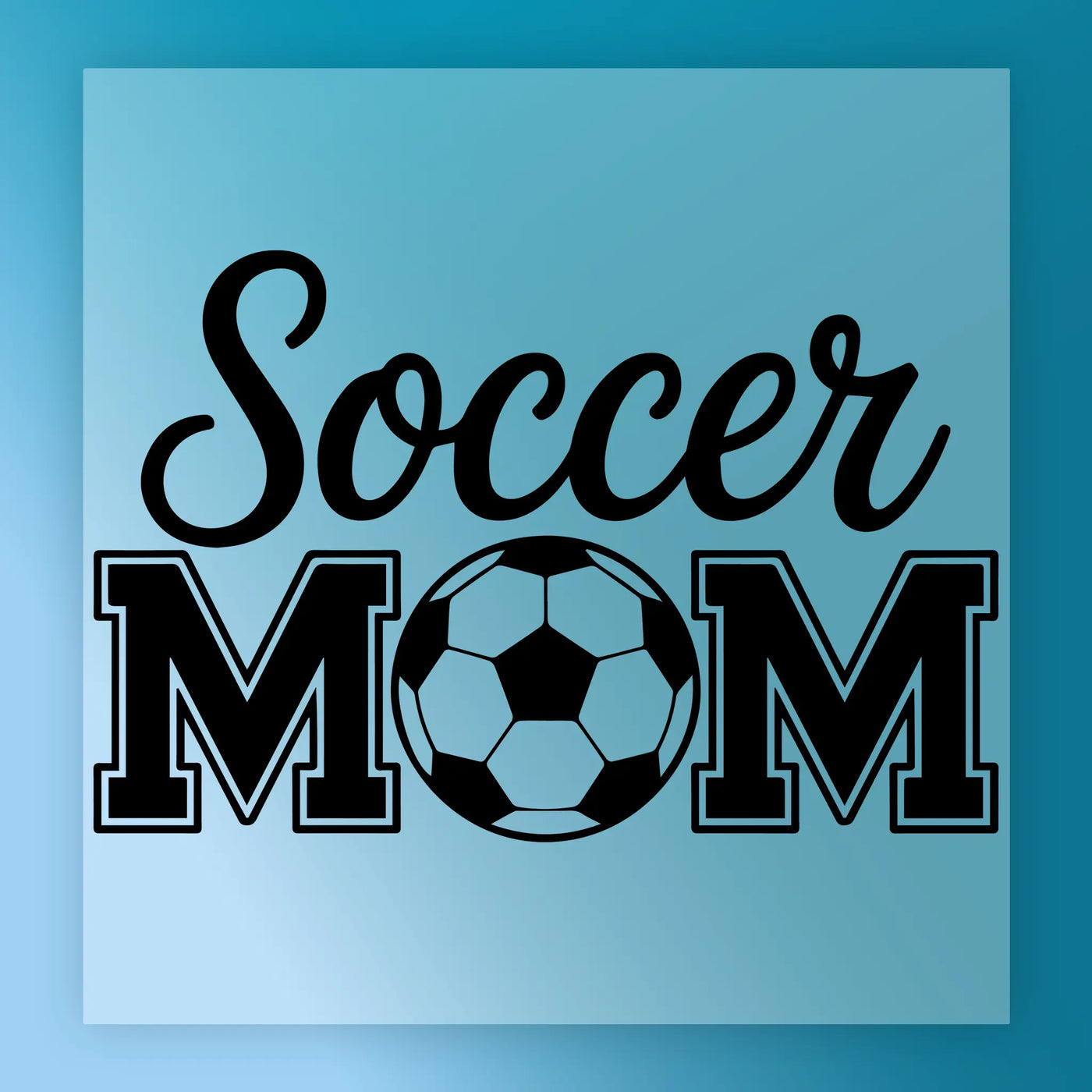 a soccer ball and the text "Soccer Mom" in a stylized design.