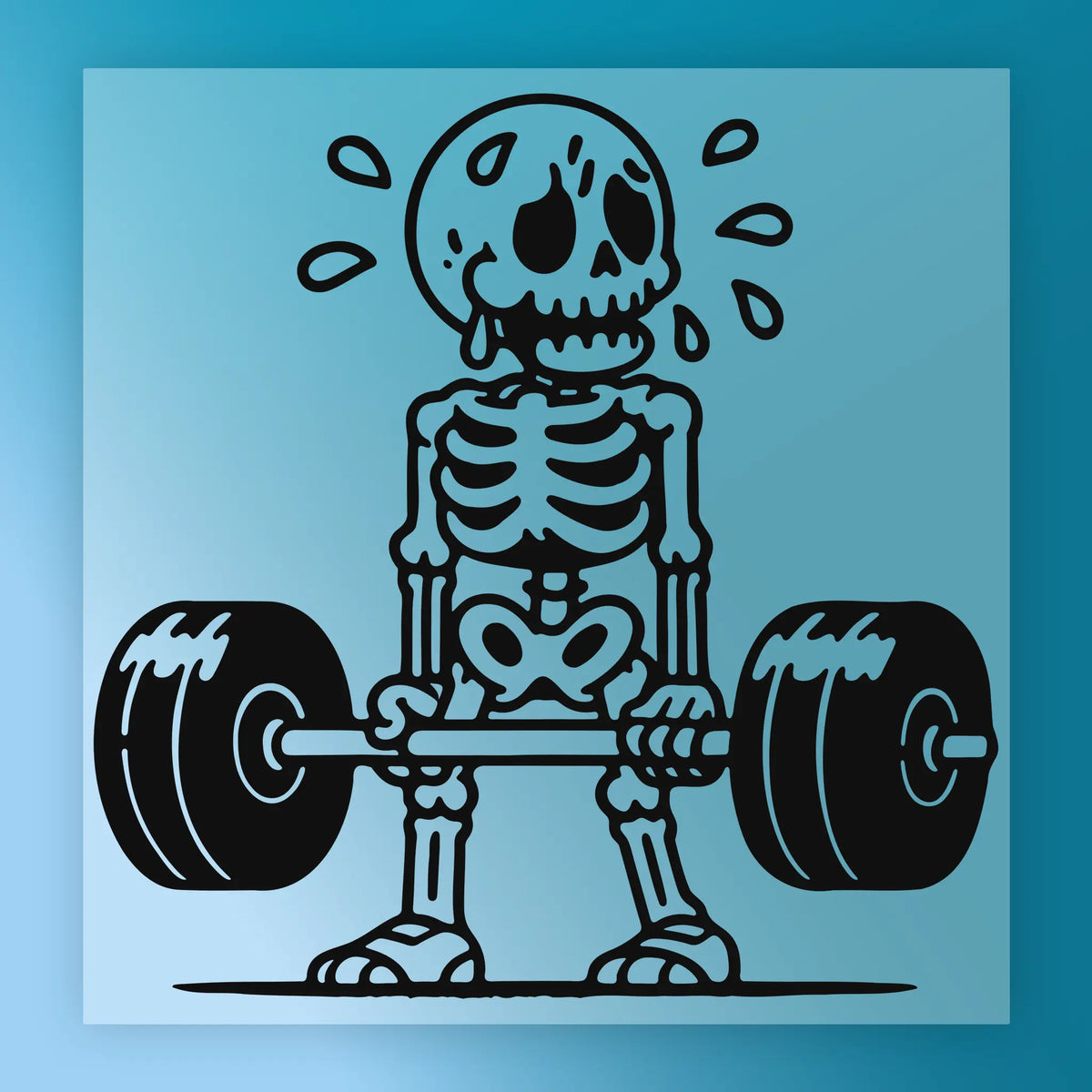 Cartoon Skeleton Lifting Weights