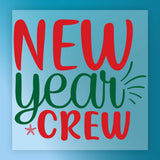 The InkMerge New Year Crew Festive Design is a square sign with "NEW year CREW" in bold red and green letters on a light blue background with a red snowflake—ideal for custom apparel or DTF transfer projects.