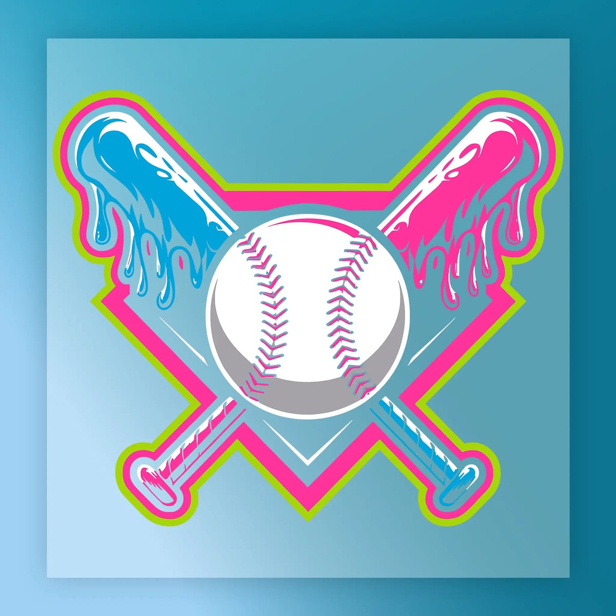 Colorful Crossed Bats Baseball Design - Heat Press Ready
