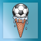A soccer ball is sitting on top of an ice cream cone, with dripping ice cream coming out of the cone.