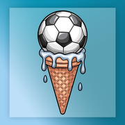 A soccer ball is sitting on top of an ice cream cone, with dripping ice cream coming out of the cone.