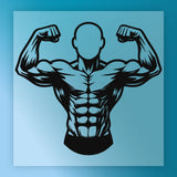 A muscular man with his arms flexed, depicted in a stylized illustration.