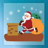 The InkMerge Cheerful Santa Claus Design shows Santa smiling with a large yellow sack on a snowy rooftop—ideal for DTF transfers or custom apparel for your next ugly sweater party.