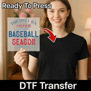 A woman is holding a sign that says "The only B.S. I need is Baseball Season" with a red arrow pointing to her chest.