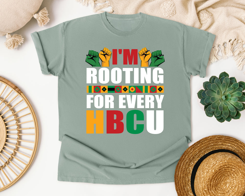 Rooting for Every HBCU graphic tee in Bay Comfort Colors 1717