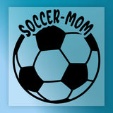 A soccer ball with the text "SOCCER-MOM" written above it.