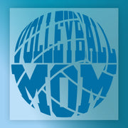 the word "MOM" written in a stylized, circular design using blue and white colors.