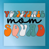 the text "VOLLEYBALL mom SQUAD" in a stylized font, with the words arranged in a playful and colorful manner.